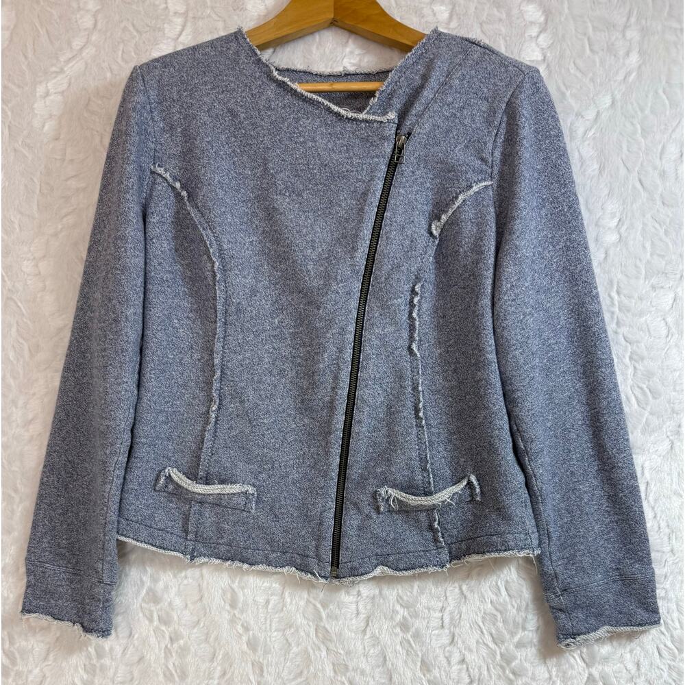 Soft Surroundings Assymetrical Zip Terry Jacket Light Blue Heather Size Medium